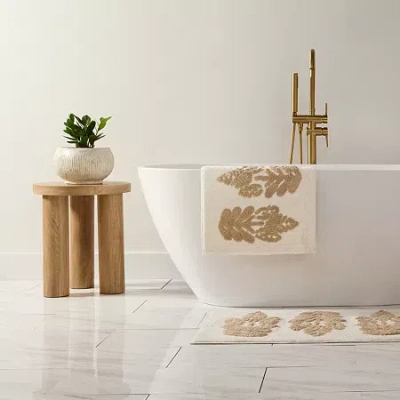 Casual Comfort Folk Leaves Pattern Cotton Bath Rug In White