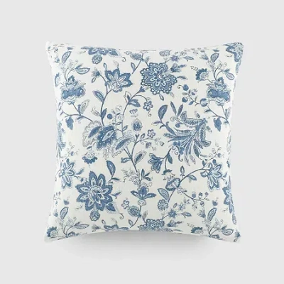 Casual Comfort Jacobean Cotton Square Throw Pillow In Blue