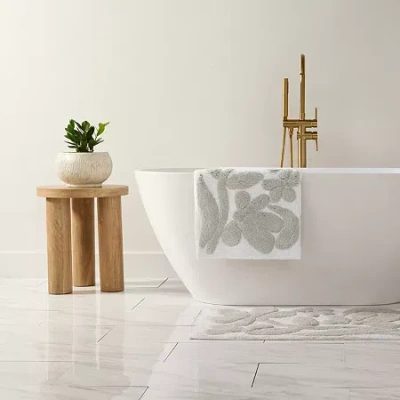Casual Comfort Modern Floral Pattern Cotton Bath Rug In Gray