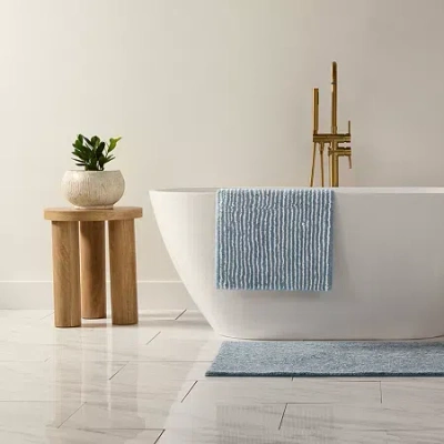 Casual Comfort Pinstripe Cotton Bath Rug In Blue
