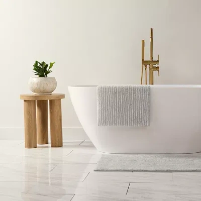 Casual Comfort Pinstripe Cotton Bath Rug In Gray
