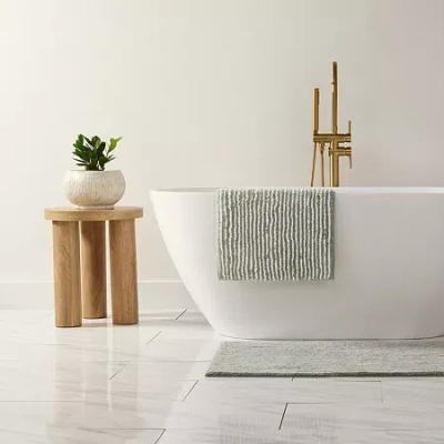 Casual Comfort Pinstripe Cotton Bath Rug In Green