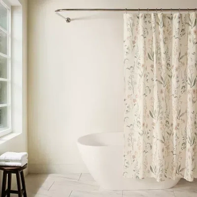 Casual Comfort Polyester Printed Shower Curtain In White