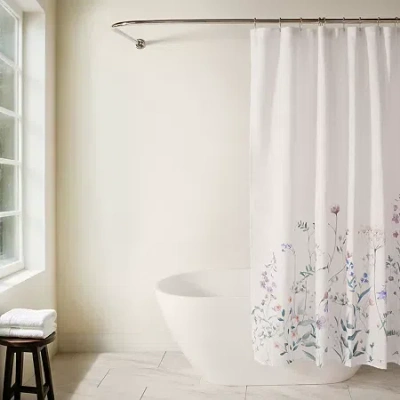 Casual Comfort Polyester Printed Shower Curtain In White