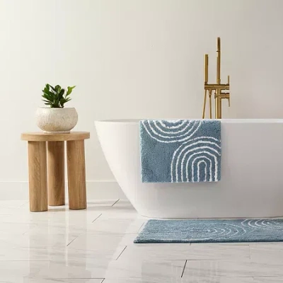 Casual Comfort Rainbow Pattern Cotton Bath Rug In Blue