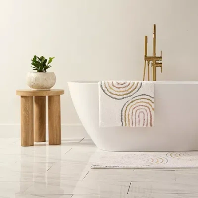 Casual Comfort Rainbow Pattern Cotton Bath Rug In White