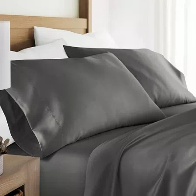 Casual Comfort Sateen Weave Rayon From Bamboo Temperature Regulating Pillowcase In Gray