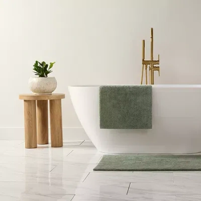 Casual Comfort Solid Reversible Bath Rug In Green