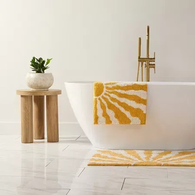 Casual Comfort Sunray Design Cotton Bath Rug In Yellow