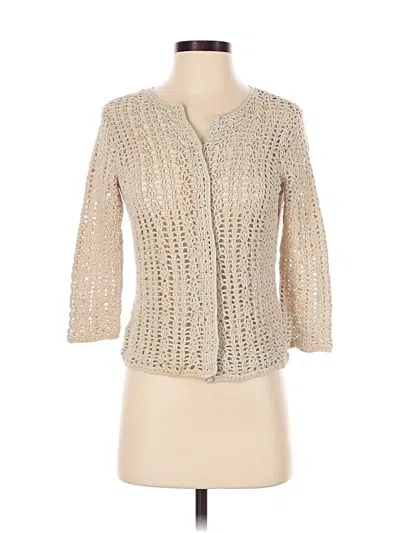 Pre-owned Casual Corner Annex 3/4 Sleeve Top Ivory Plunge Neckline Tops In White