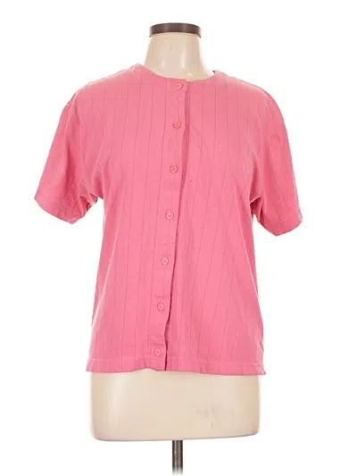 Pre-owned Casual Corner Short Sleeve Henley Shirt In Pink