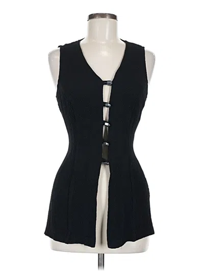 Pre-owned Casual Corner Sleeveless Top Black Plunge Neckline Tops