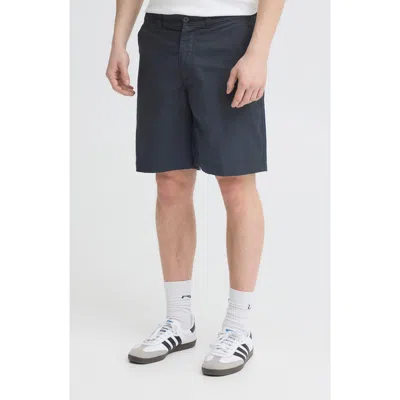 Casual Friday Flat Front Cotton & Linen Chino Shorts In Dark Navy