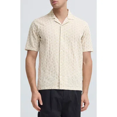 Casual Friday Samwell Embroidered Eyelet Camp Shirt In Plaza Taupe