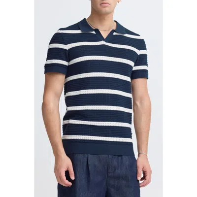 Casual Friday Stripe Cotton Polo In Blue