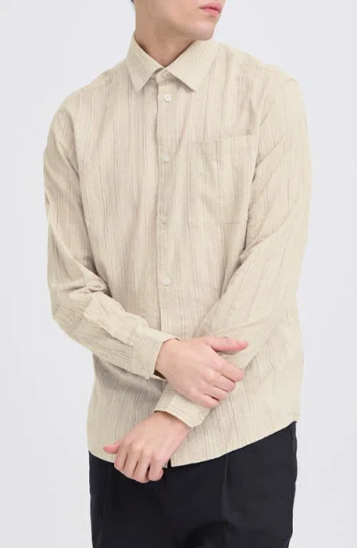 Casual Friday Stripe Regular Fit Cotton Blend Button-up Shirt In Neutral