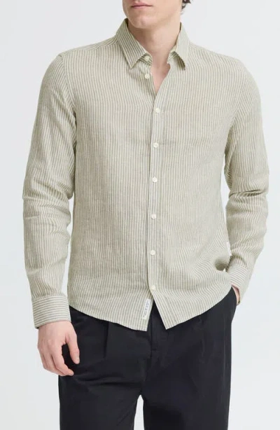 Casual Friday Striped Linen And Cotton Shirt In Green