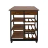 Casual Home Solid Wood 28" Wide Rolling Kitchen Island Trolley With Wine Rack And Drawer
