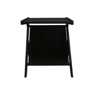Casual Home Z-shaped Sofa Side Table With Canvas Storage Basket - Black
