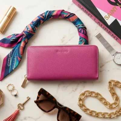 Casupo Large Zipper Wallet With Detachable Key Ring In Pink