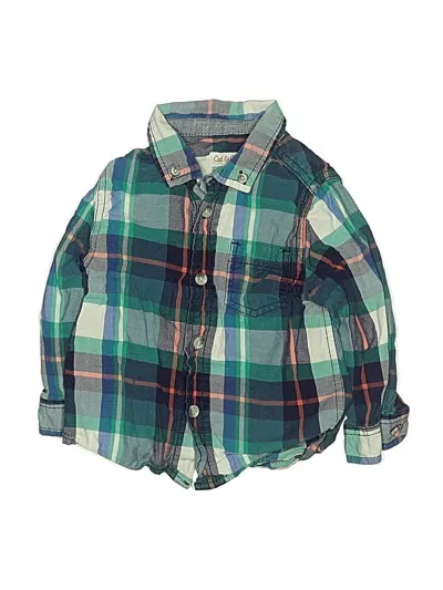 Pre-owned Cat & Jack Kids' Long Sleeve Button Down Shirt In Green