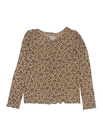 Pre-owned Cat & Jack Kids' Long Sleeve Henley Shirt In Tan