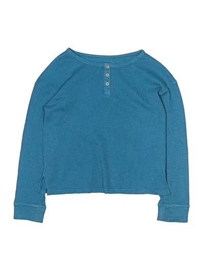 Pre-owned Cat & Jack Kids' Long Sleeve Henley Shirt In Teal