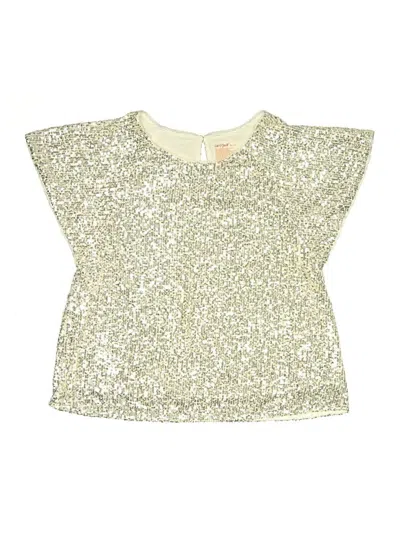 Pre-owned Cat & Jack Kids' Short Sleeve Top Gold Metallic Pattern Scoop Neck Tops