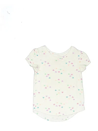 Pre-owned Cat & Jack Kids' Short Sleeve Top Ivory Hearts Pattern Sweetheart Neckline Tops In White