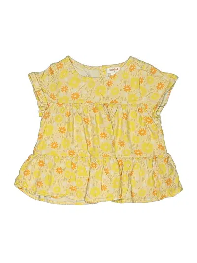 Pre-owned Cat & Jack Kids' Short Sleeve Top Yellow Ruffles Neckline Tops