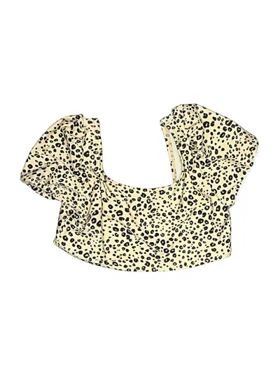 Pre-owned Cat & Jack Kids' Tube Top Gold Animal Print Pattern Ruffles Neckline Tops