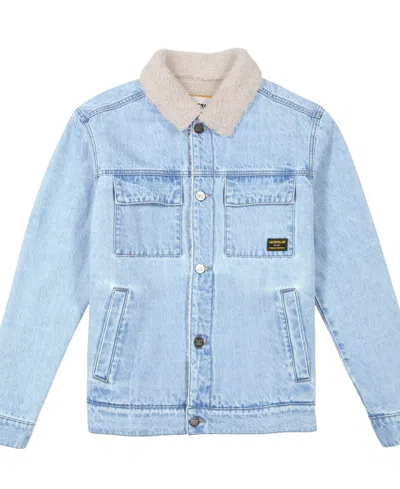 Cat Men's Denim Sherpa Lined Work Jacket In Light Faded Wash