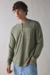 Cat Pigment Dye Henley Long Sleeve Tee In Green, Men's At Urban Outfitters In Green