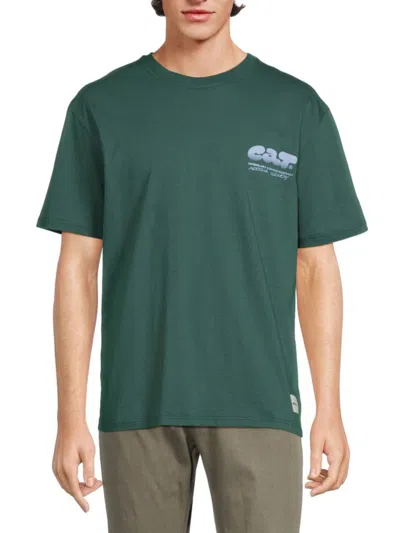 Cat Workwear Men's Spray Logo Crewneck Graphic Tee In Green