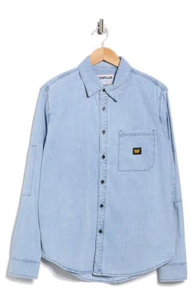Cat Wwr Denim Button-up Shirt In Blue