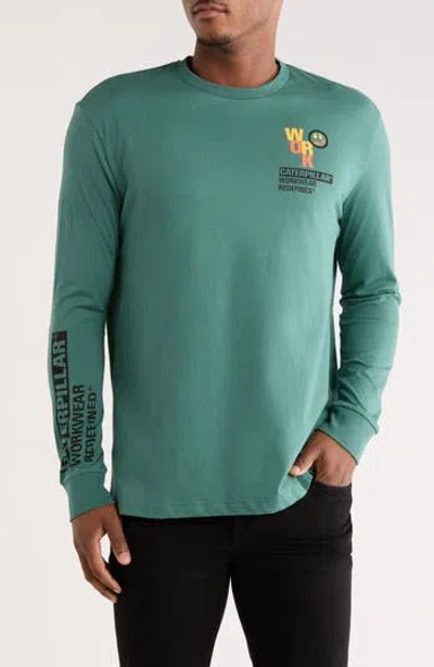 Cat Wwr Destructed Logo Long Sleeve T-shirt In Green