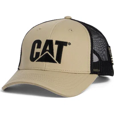 Cat Wwr Logo Embroidered Trucker Hat In Brown