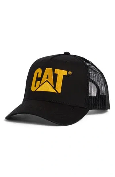 Cat Wwr Logo Embroidered Trucker Hat In Black