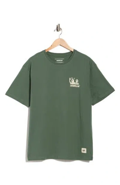 Cat Wwr Relaxed Work Together Cotton Graphic T-shirt In Green