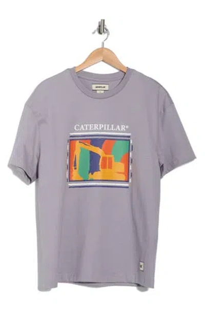 Cat Wwr Retro Tractor Cotton Boxy Graphic T-shirt In Lilac Gray