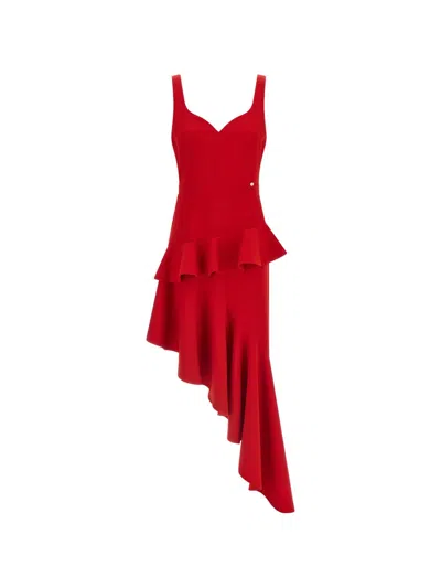 Catalina Asymmetric Long Dress In Red