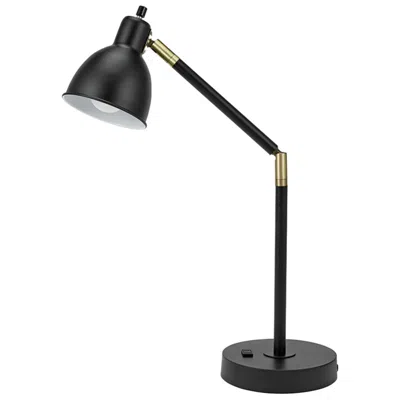 Catalina Lennon 20.75" High Black & Brass Power Outlet Adjustable Desk Lamp