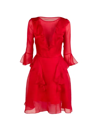 Catalina Rhea Ruffled Silk Dress In Red