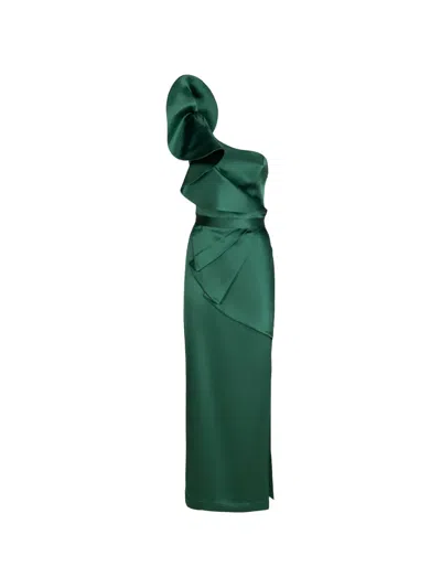 Catalina Venezia Ruffled One-shoulder Maxi Dress In Green