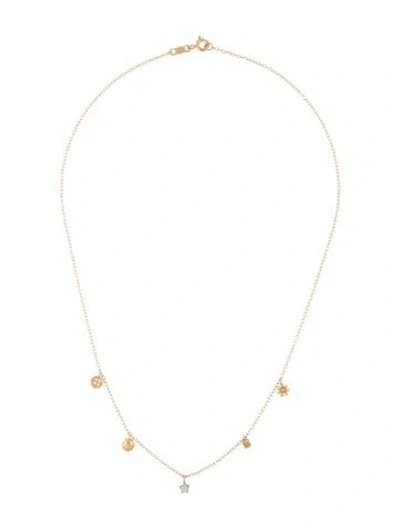 Pre-owned Catbird 14k Aquamarine Confetti Five Charm Station Necklace, 16" In Multi