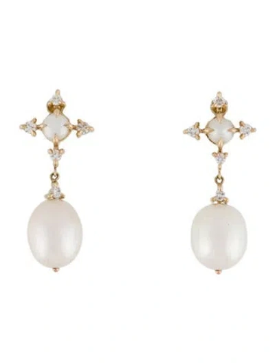 Pre-owned Catbird 18k Pearl & Diamond Moonflower Earrings In Multi