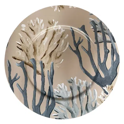 Catchii Coastal Coral Blue Birch Wood Round Platter