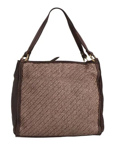 Caterina Lucchi Gold Woman Handbag Dark Brown Size - Calfskin, Polyamide In Red