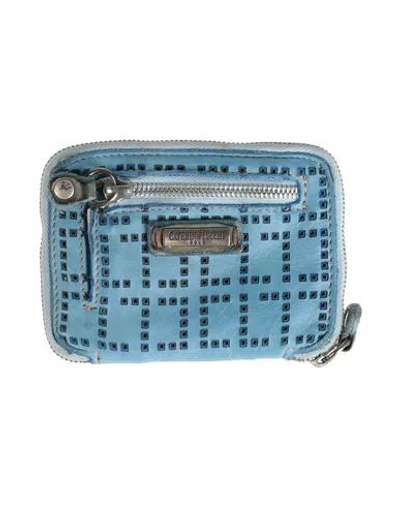 Caterina Lucchi Gold Woman Wallet Slate Blue Size - Calfskin, Cow Leather
