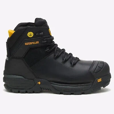 Pre-owned Caterpillar Excavator Waterproof Mens Work Construction Safety Boots Black